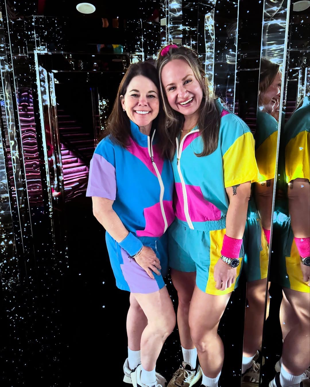 ZDT Women's Color Block 80s 90s Outfit 2 Piece Short Sleeve Costume Zip Up Windbreaker Track Suits Set - Image 6