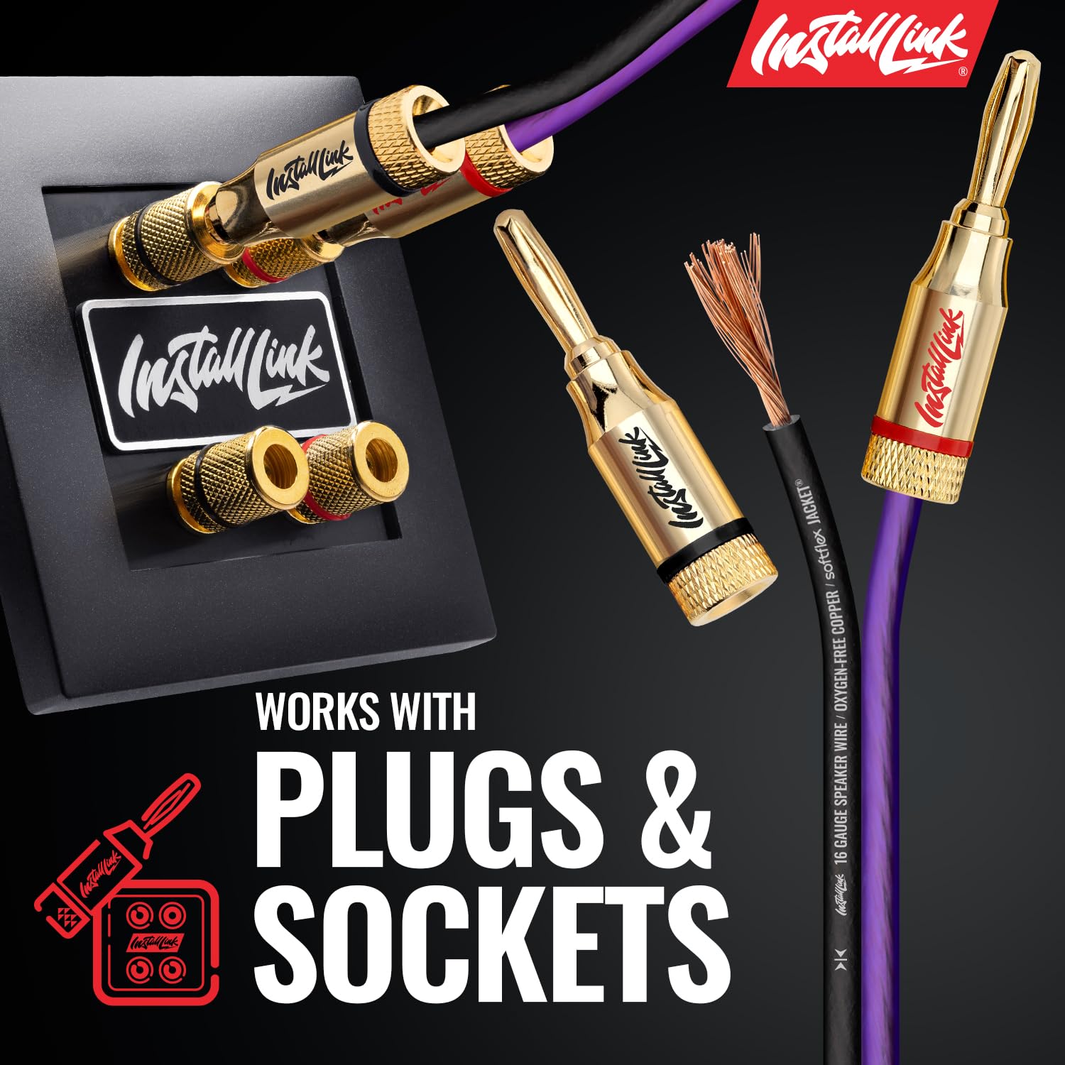 Install Link Cable de altavoz de calibre 16 AWG (OFC) estéreo, coche o cine en casa (100 pies)