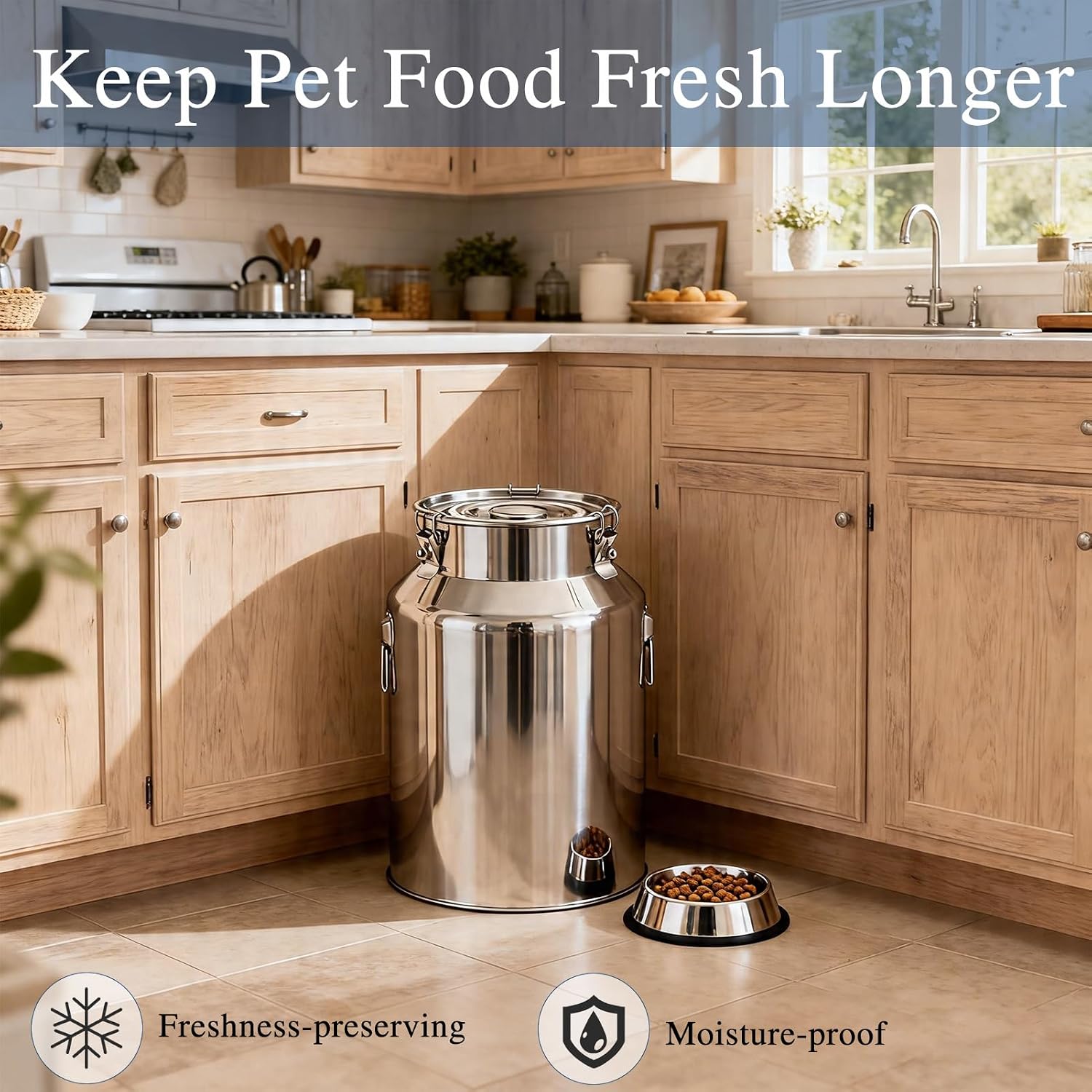 18 Lbs Stainless Steel Dog Food Storage Container with Scoop, Large Metal Dog Food Bin with Airtight Lid & Locking Clamp, Pet Treat Jars for Dogs & Cats, Keep Fresh, Easy to Clean