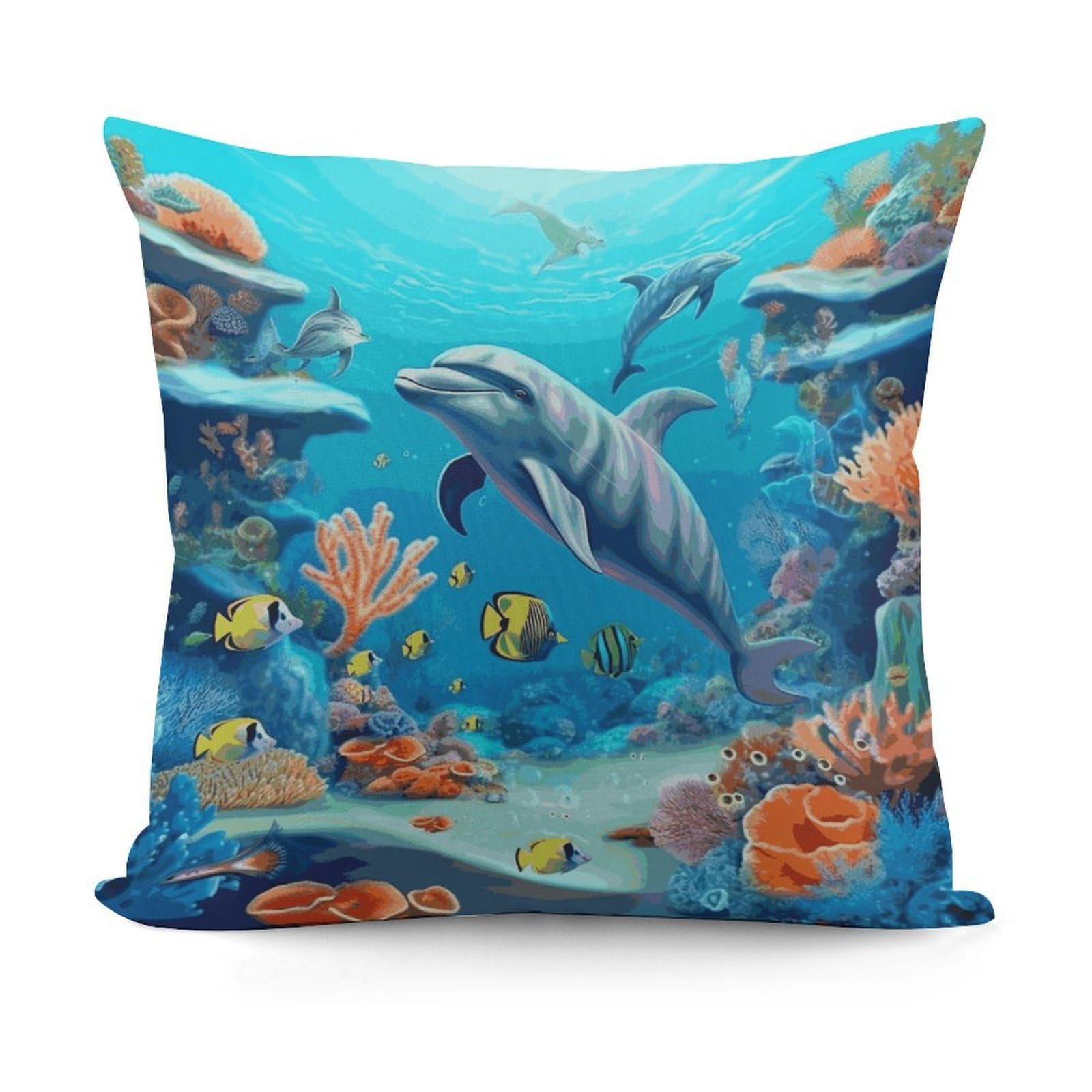 Adfgyerh Style Seabed Coral Fish Dolphins Decorative Pillow Covers, Throw Pillow Covers Soft For All Seasons, Pillowcases For Couch Living Room Sofa Bedroom 18X18 Inch