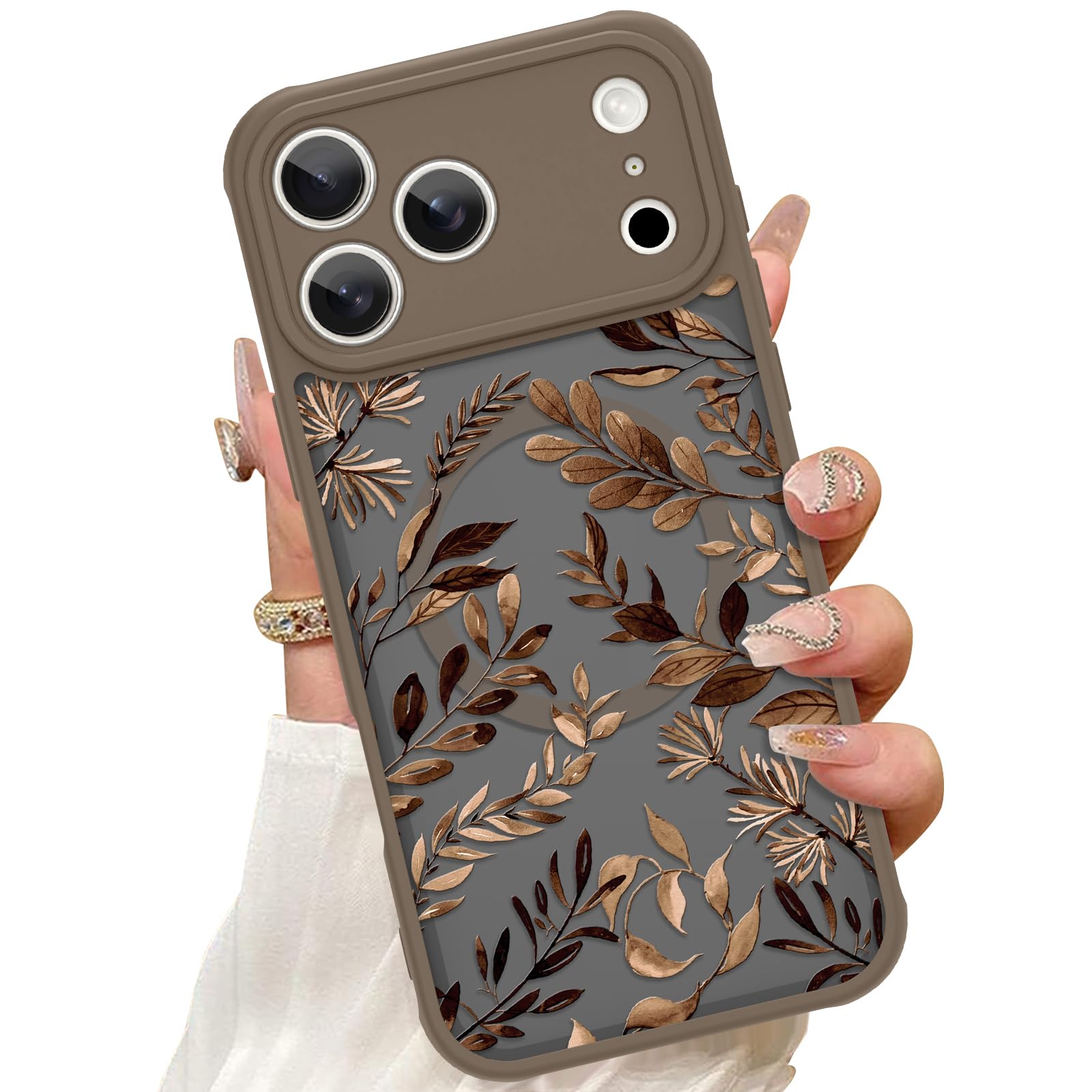 Coque iPhone 17 Pro Max MagSafe antichoc marron motif feuille de 17 cm - 7