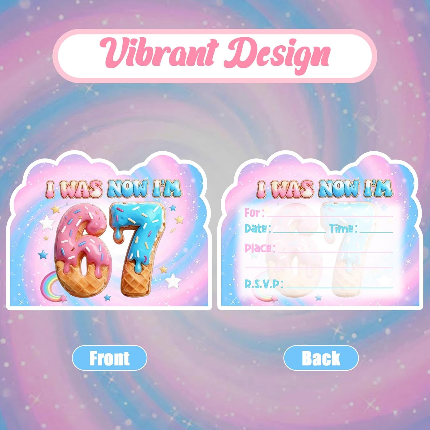 6 7 Birthday Decorations, 20Pcs 67 Birthday Invitation Cards for Boys Girls, I Was 6 Now Im 7 Birthday Decorations, Ice Cream 6 7 Birthday Invitations, 67 Birthday Cards, 20 Cards & 20 Envelopes, 5.4x4.3 Inches, Double-Sided