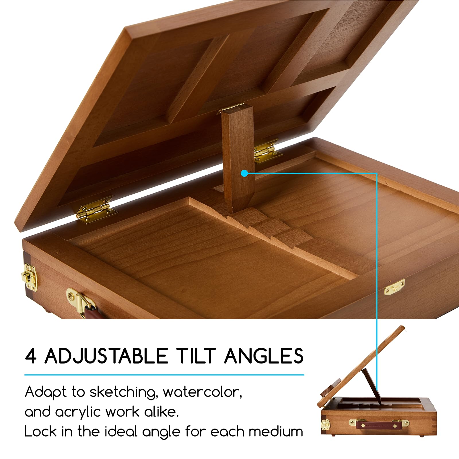 MEEDEN Tischstaffelei Box aus Holz, Portable Sketchbox aus Buchenholz mit Aufbewahrung, Verstellbarer Leinwand Ständer für Maler, Künstler und Anfänger, Nussbaumfarben