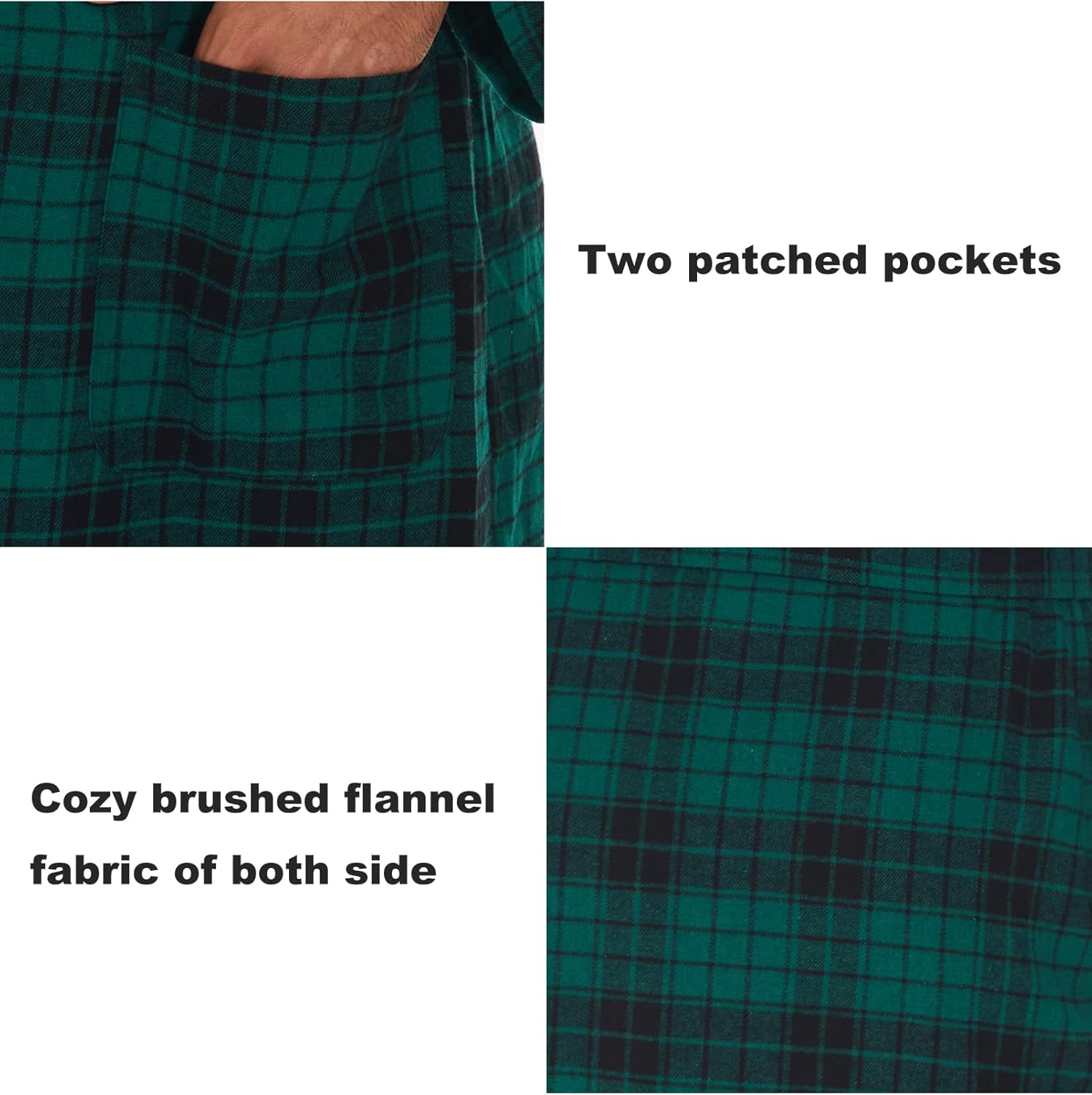 Zerbala Men's Flannel Robe Knee Length Plaid Bathrobe - Image 6