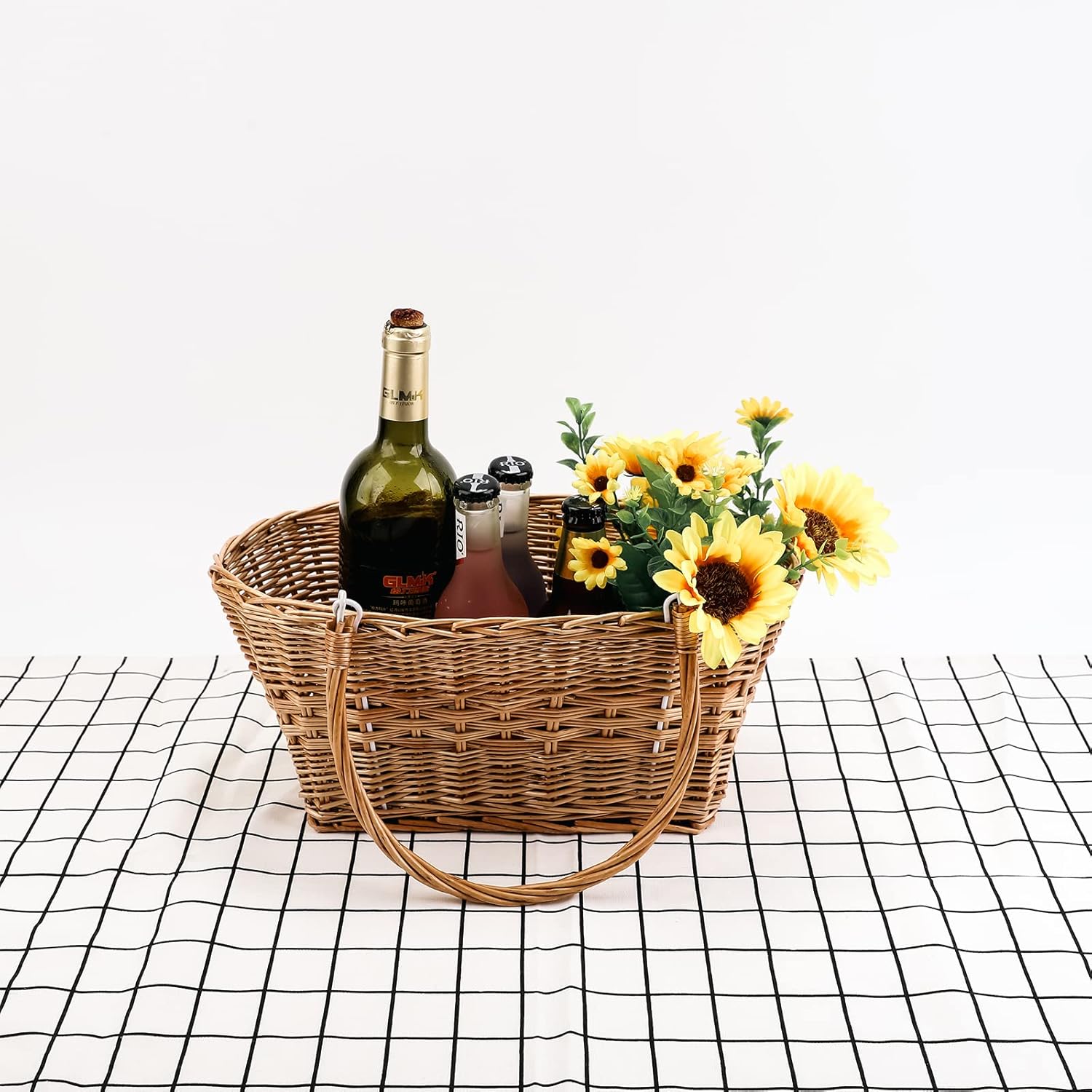 YAHUAN Rectangular Wicker Storage Baskets with Collapsible Handles, Hand Woven Wicker Basket for Shopping Picnic Garden Easter Candy - Image 2