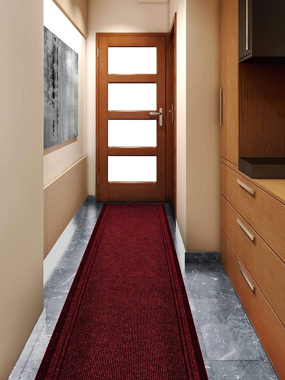 MadeInNature Tapis de Couloir et de Passage Malaga, Tapis résistant et antidérapant, Tapis Idéal pour Cuisine, Entrée, Bain, Largeur 66 cm, Plusieurs Couleurs et Dimensions (300cm, Rouge)