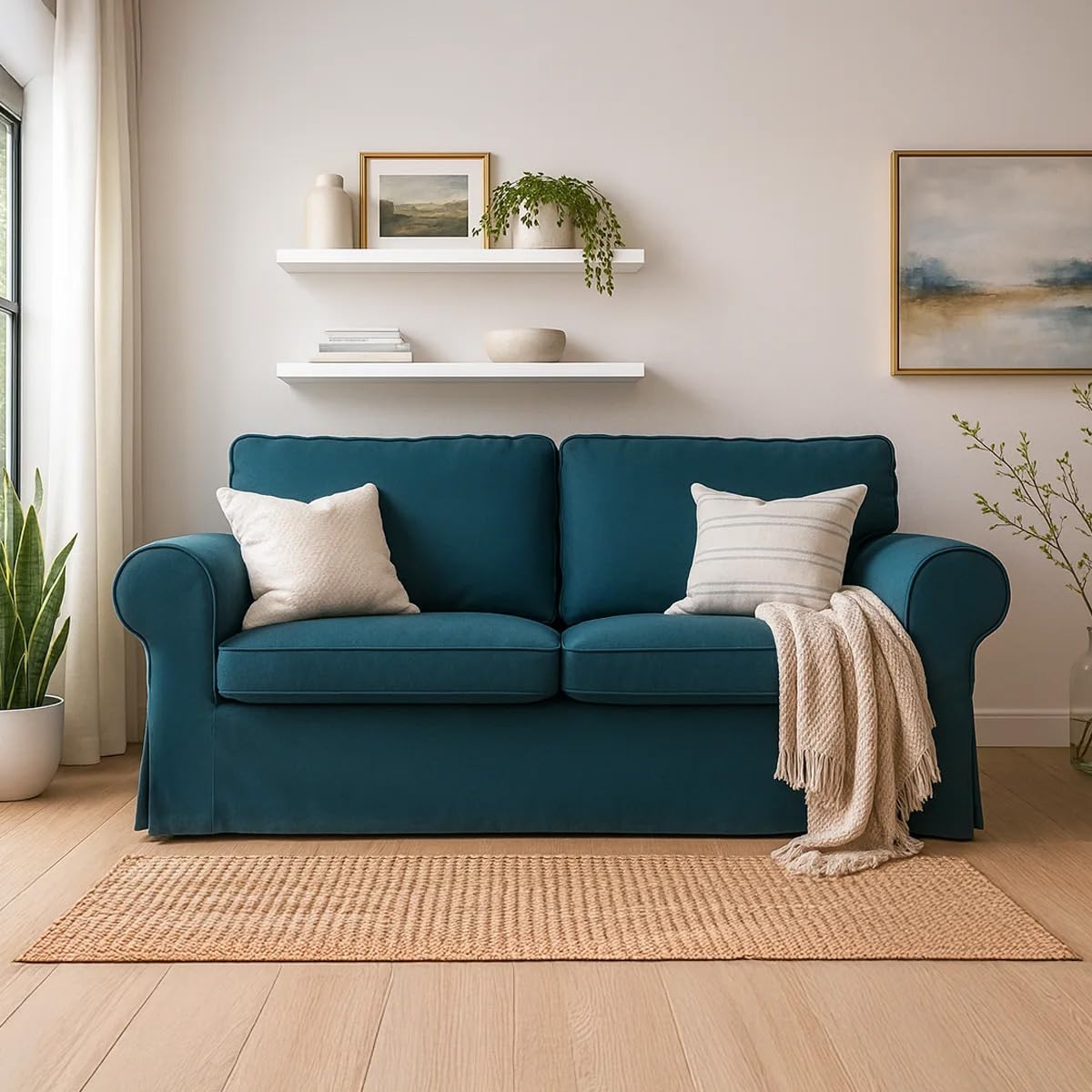 FMCTL Ektorp Sofa Cover Replacement for IKEA Ektorp Loveseat Cover, Ektorp 2 Seat Sofa Cover,Ektorp Couch Cover(Daily Blue)