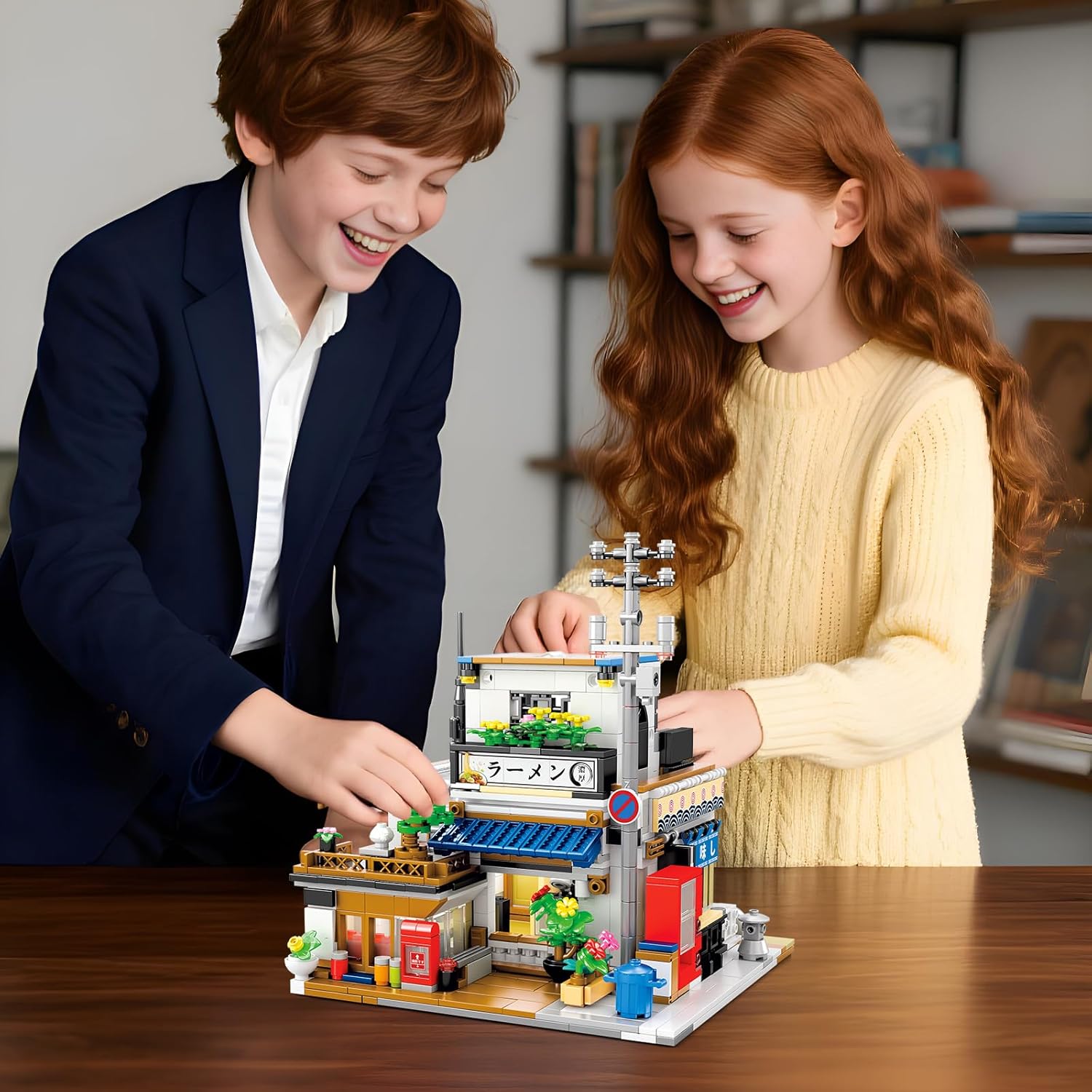 Reobrix Japanese Ramen Shop Building Blocks 66501, 2 in 1 Creative Street View House Building Kit with Light, Japanese Architecture Home Office Decor, Ideal Gifts for Boys Girls Adults 14+ - Image 6