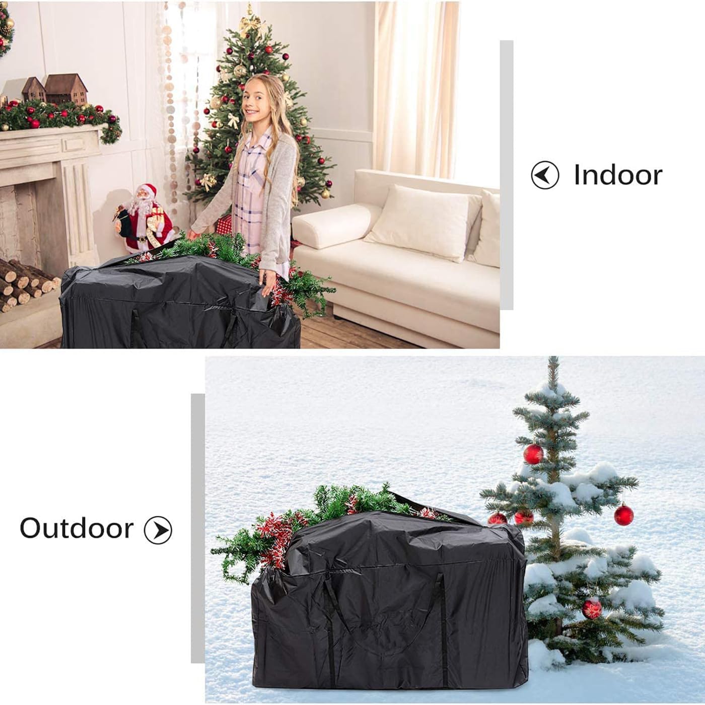 Cushion Storage Bag Extra Large Patio Furniture Cushion Storage Bag Waterproof Garden Cushion Storage Covers with Zipper and Handles Black