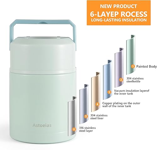 Miniatura 5 de Tarro térmico aislado para sopa para niños y adultos, contenedor térmico de acero inoxidable de 27 onzas con cuchara, aislamiento de triple capa