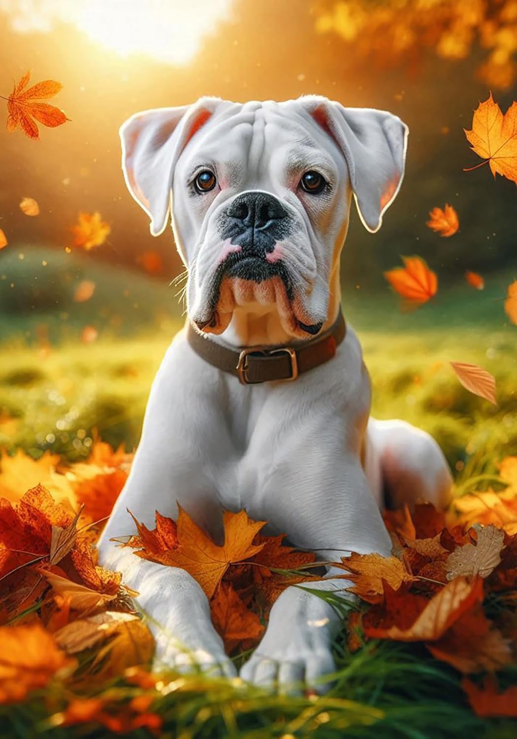 Boxer White Uncropped - Best of Breed DCR Falling Leaves House Flag 28" x 40"