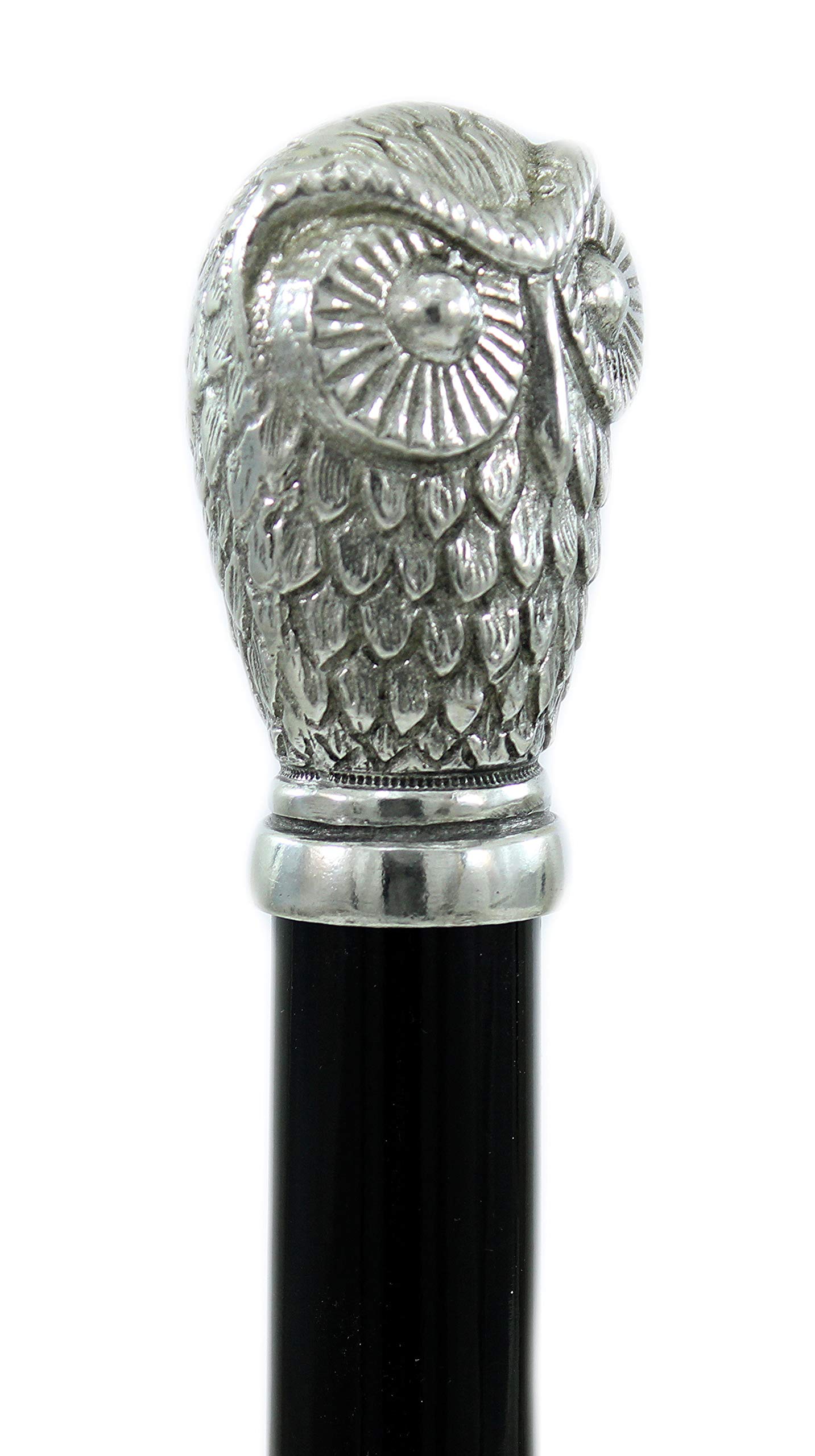 Canne de Marche élégante avec tête de Chouette personnalisée pour cérémonie, pour Homme et Femme âgée | Canne de Marche de cérémonie en Bois Noir et étain, Collection Vintage de Luxe | Cavagnini