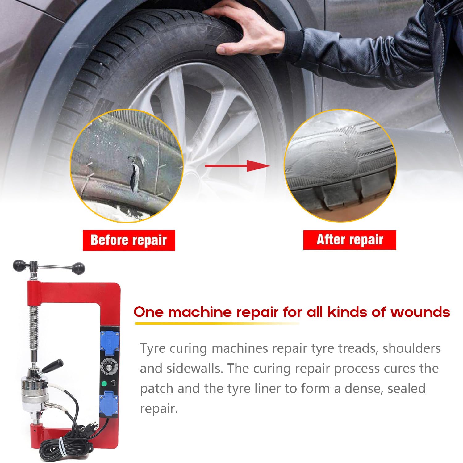 Vulcanizador de Neumáticos Automático Máquina de Vulcanización de Ruedas | 500W Portátil Temperatura Constante,150 ℃-180 ℃ Máquina de reparación para Auto Coche
