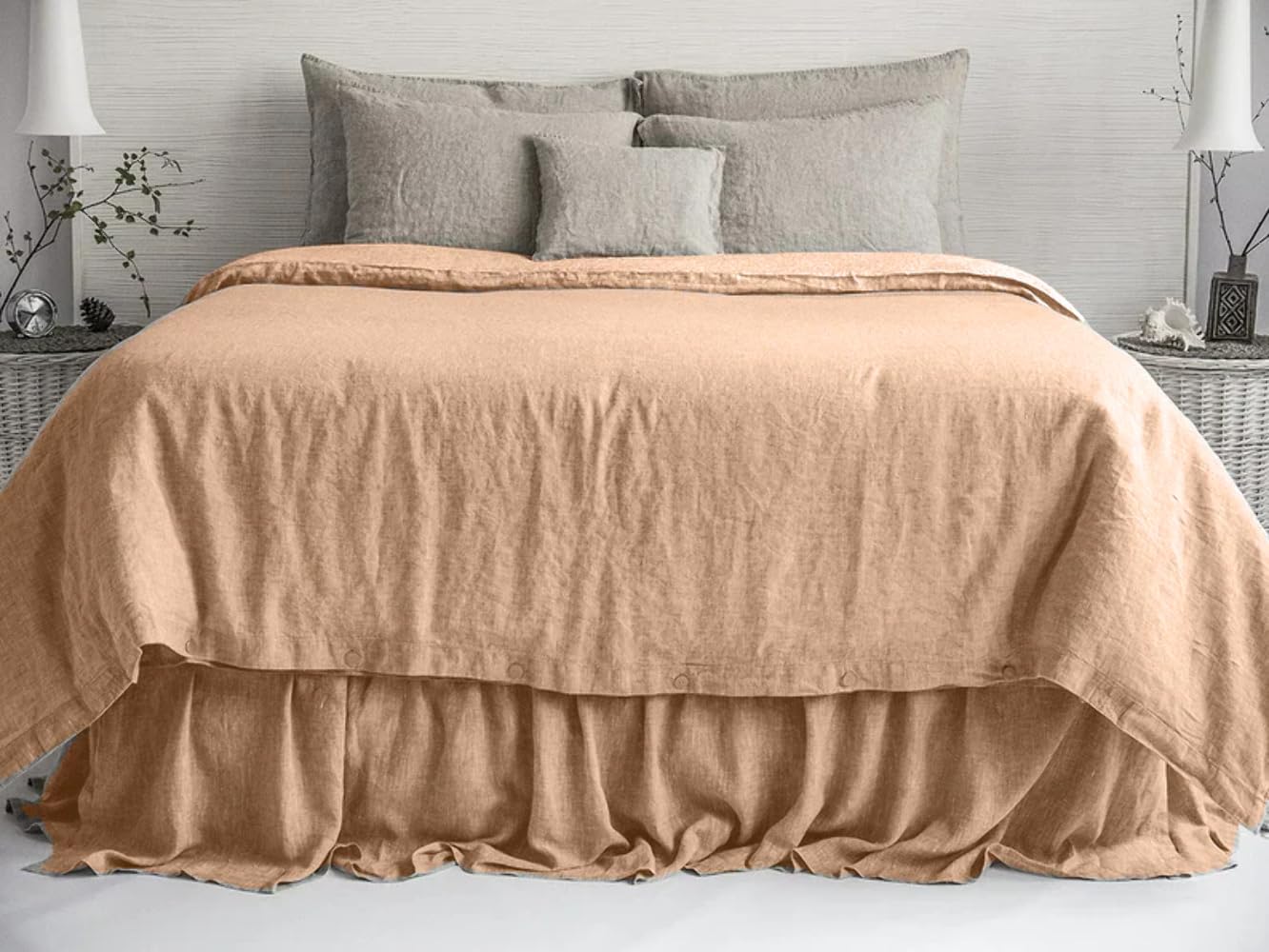 Funda edredón lino matrimonial beige para evitar el calor nocturno