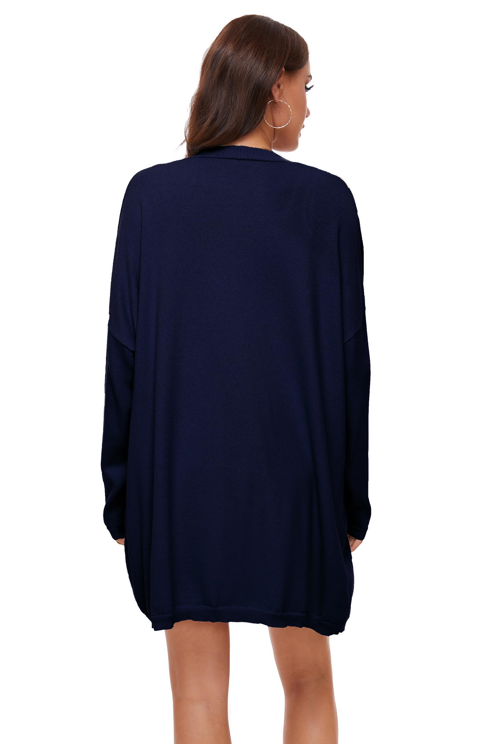 Cardigan Aperto in Cotone 100% per Donna con Tasche, Maniche Lunghe, Morbido, Oversize, Maglione Casual da Donna, Blu Navy, M