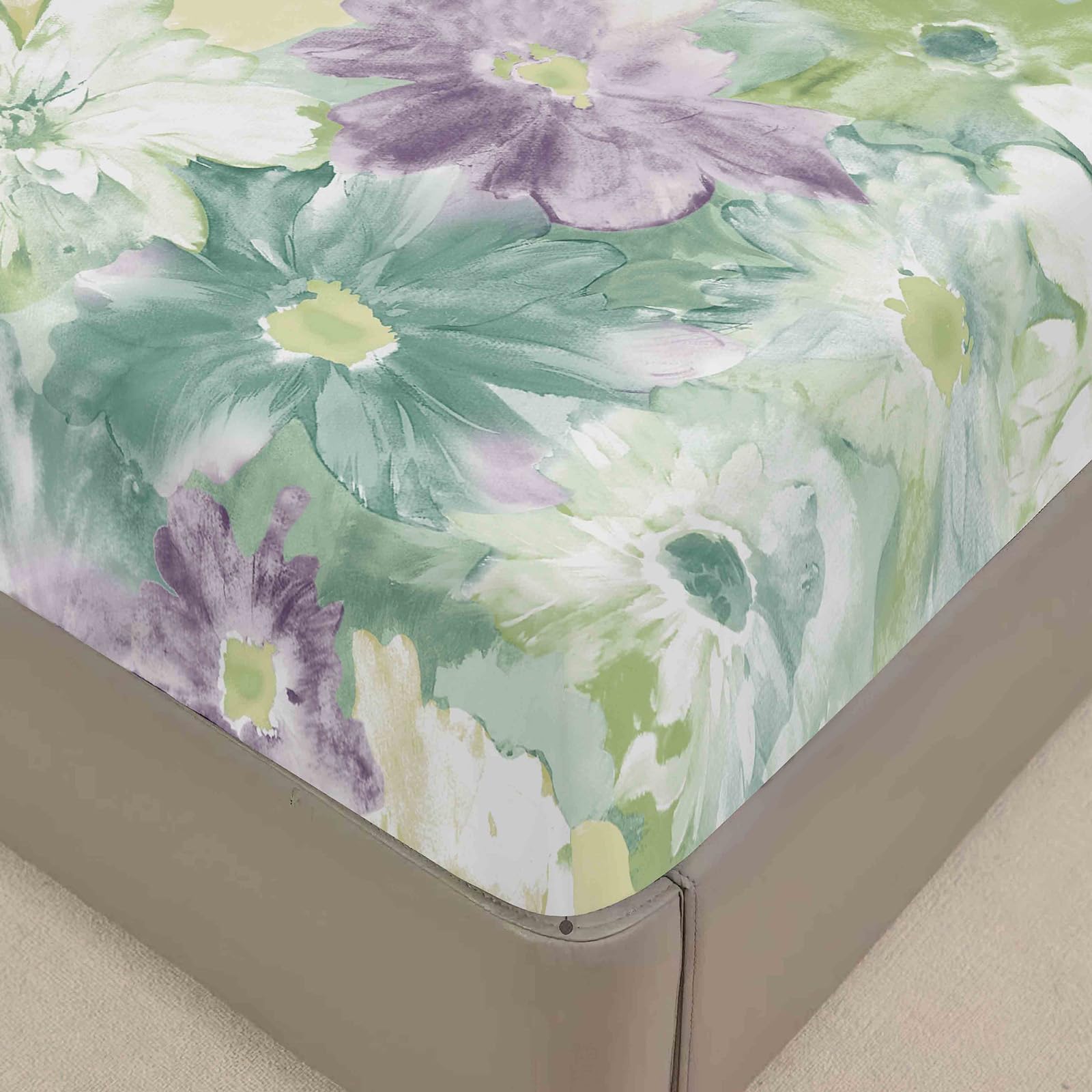 Surwin Emperor Fitted Sheet Elegant Floral Fitted Bed Sheets, Soft Brushed Microfiber Bedsheets, Floral Painting Pattern, 30cm Deep Pocket, Easy Care Fade Resistant — image 1