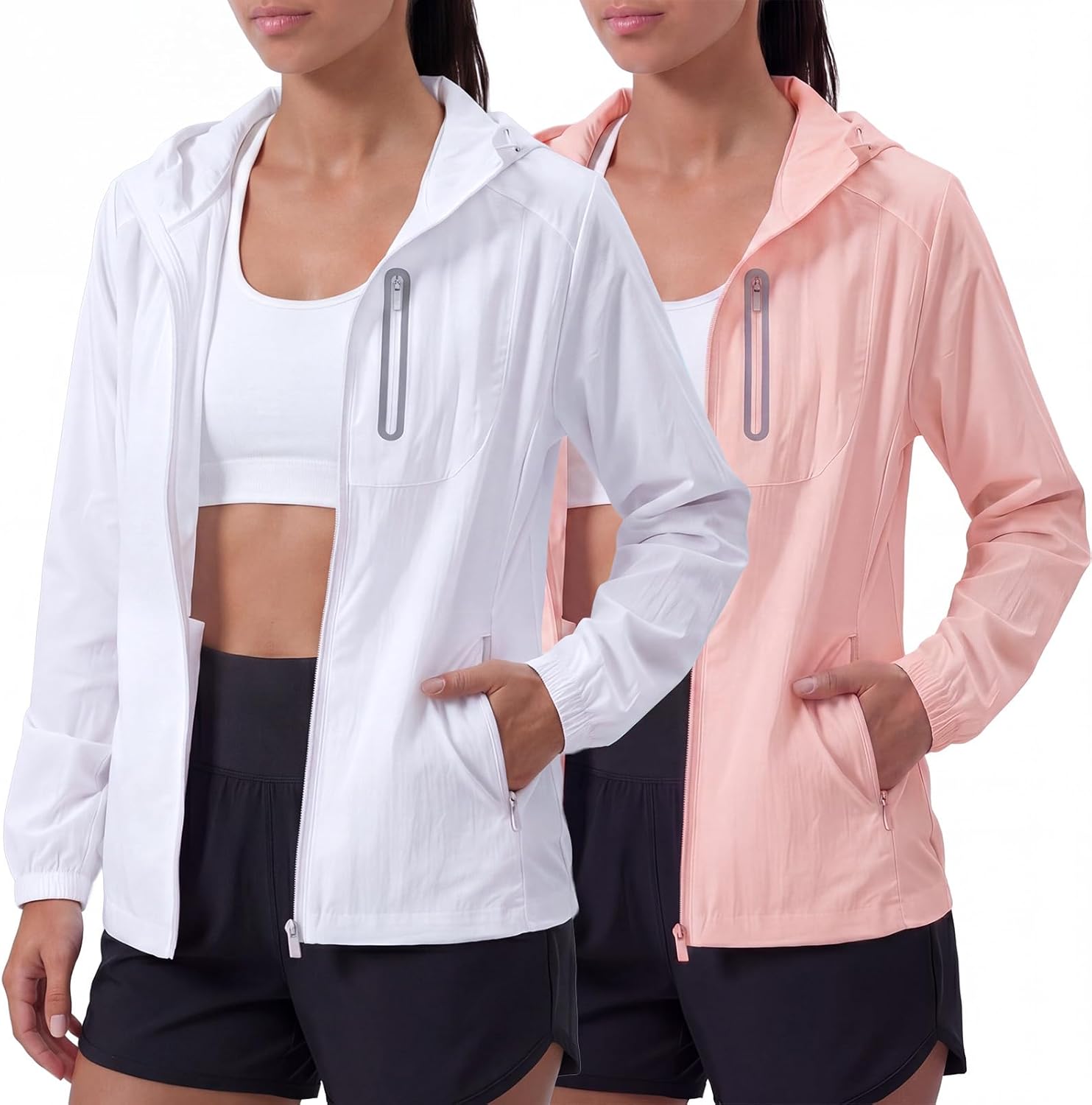 2 Pack Women's UPF 50+ UV Sun Protection Hoodie Jackets SPF Lightweight Sun Shirt with Pocket Full Zip Hiking Hoodie