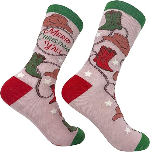 Crazy Dog T-Shirts Calcetines divertidos de Navidad para mujer, botas vaqueras divertidas, Multi - Yall