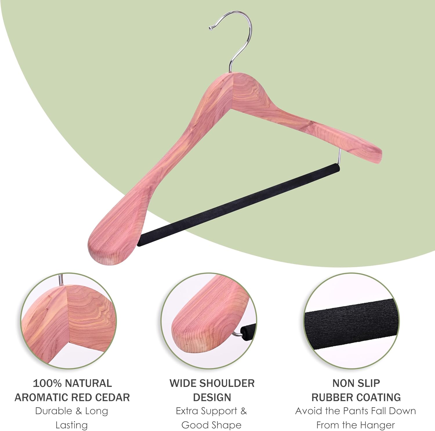 Unfinished American Red Cedar Wooden Coat Suit Hangers with Extra Wide Shoulder, Wood Jacket Clothes Hanger with Non Slip Black Padded Pant Bar- 360°Flexible Hook, Natural 4 Pack