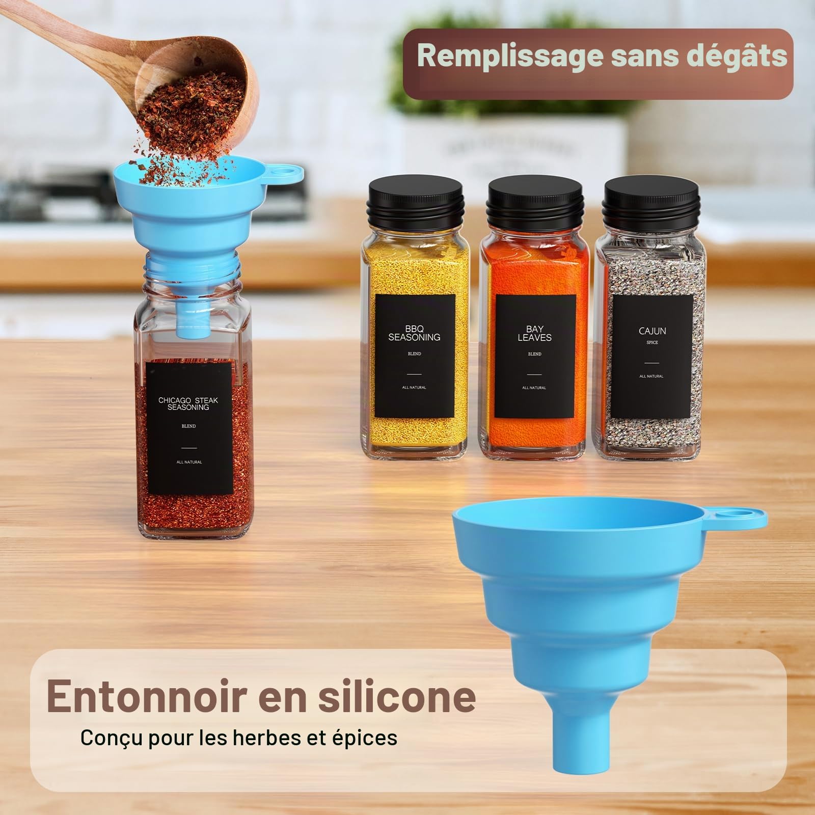 Rangement Epices Tiroir, 24 pièces A Epices De 120 Ml, Organisateur Porte Épices pour Tiroirs De 30 À 60 cm de Cuisine, Couvercle À Tamis, Étiquette, Entonnoir Et Brosse De Nettoyage, Forte Étanchéité