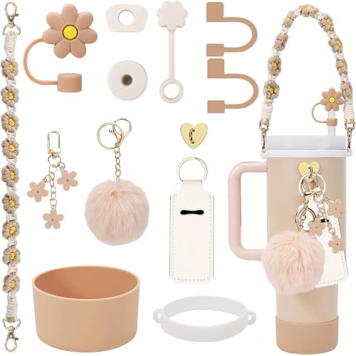 Stanley Cup Accessories Set Including Water Bottle Handle Strap, Siliocne Stanley Cup Boot, Siliocne Straw Cover, Stanley Charms for Stanley Cup 40oz & 30oz Tumbler
