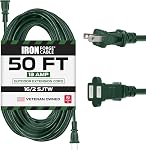 IRON FORGE CABLE 25 Ft Water Resistant 16/2 Outdoor Extension Cord - SJTW Black Long Cable with 2 Prong Polarized Plug 16 AWG 13 Amps