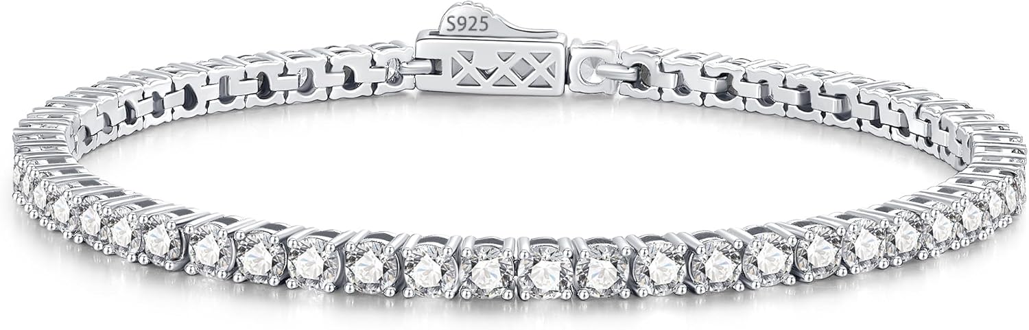 Birthstone Bracelets for Women Birthday Gifts 3mm Sterling Silver White Gold Tennis Bracelets for Women Round Cut 5A Cubic Zirconia Jewelry for Her Mom Wife 7 Inch