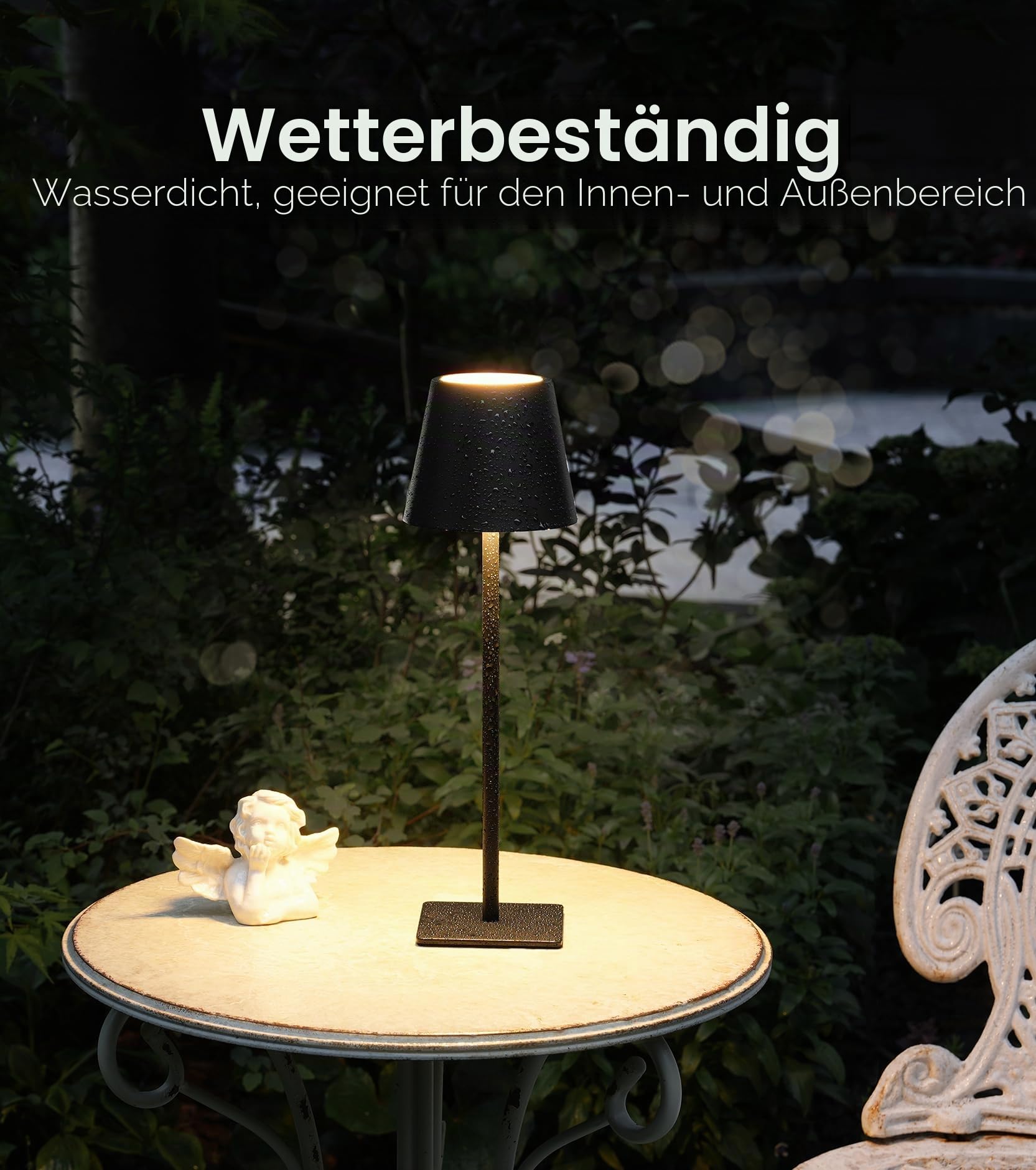 UME Kabellose Tischlampe, batteriebetriebene Lampe – tragbare, wasserdichte, wiederaufladbare Tischlampe mit 3 Farbtemperaturen und stufenlosem Dimmen für Abendessen, Schreibtisch, Café (3, Schwarz)