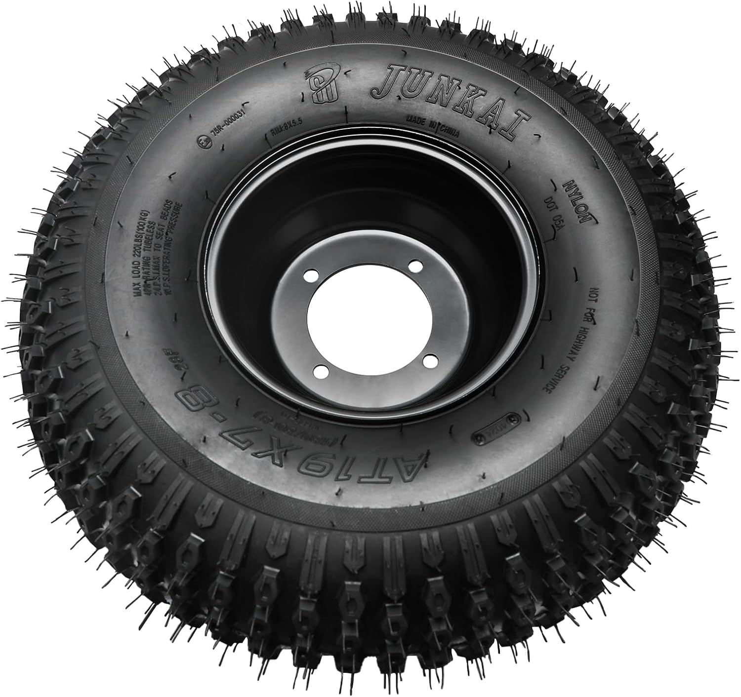 19x7-8 Mini Bike Tire Wheel on 8 Inch 4 Lug Rim Tubeless ATV Go Kart Tires & 23T Splines Rear Wheel Hubs 110mm Spacing for Golf Cart Drift Trike Four Wheelers Buggy UTV Garden Tractor Taotao Polaris