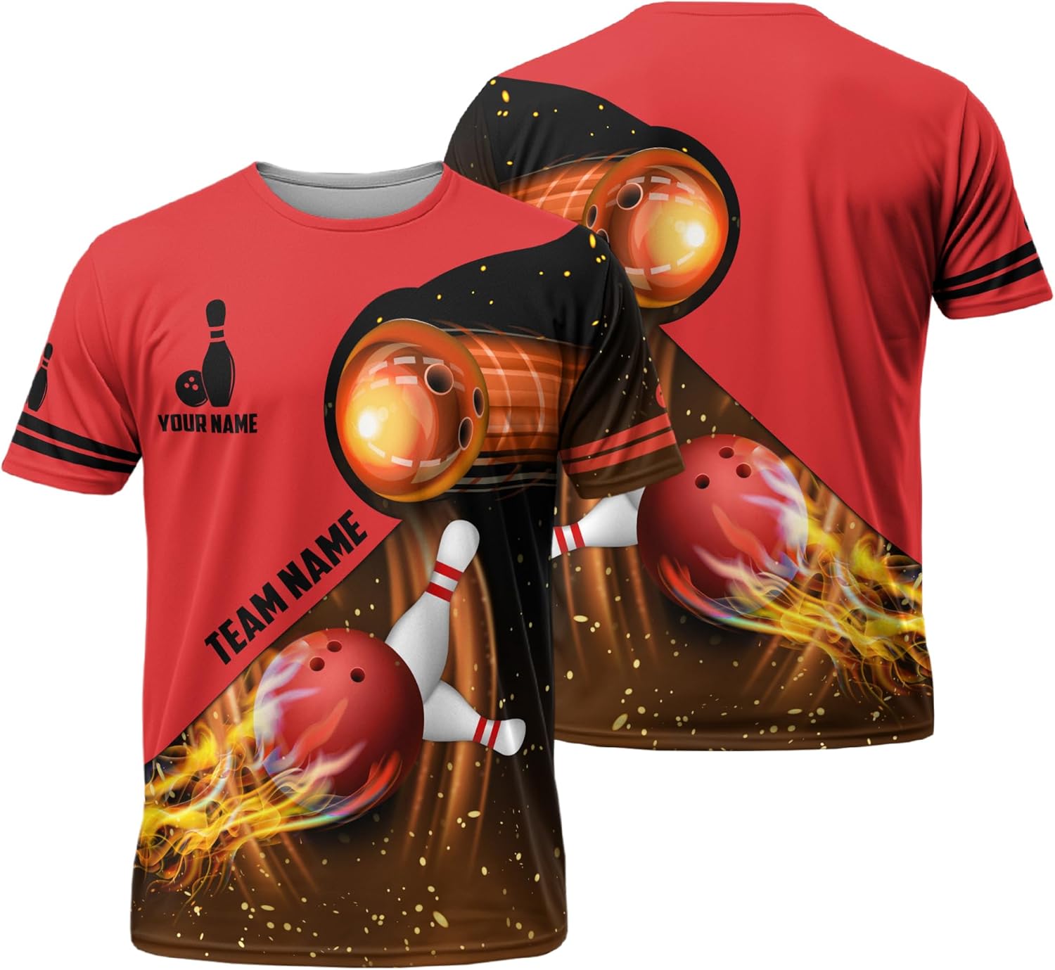 Unisex Bowling T-Shirt Custom Red Flame Bowling Ball T Shirt for Mother's Day Printing Bowling Team Clothes