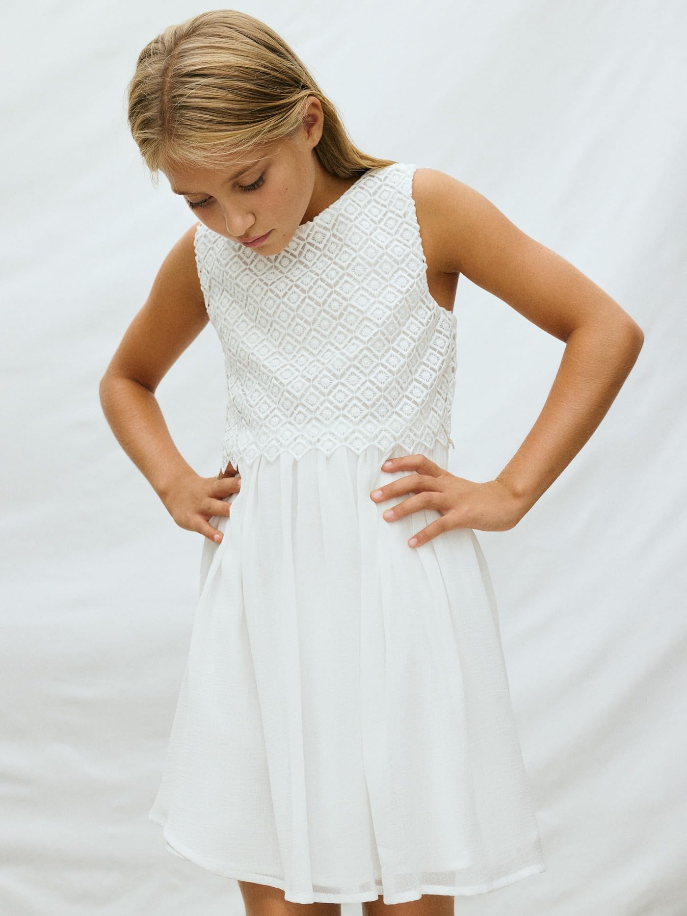 Mayoral Vestido Combinado guipur para niña Nata