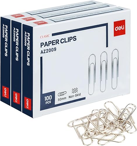 Miniatura 9 de Deli #1 Clips de papel antideslizantes, 1000 clips de papel medianos, 10 cajas de 100 cada una, color plateado