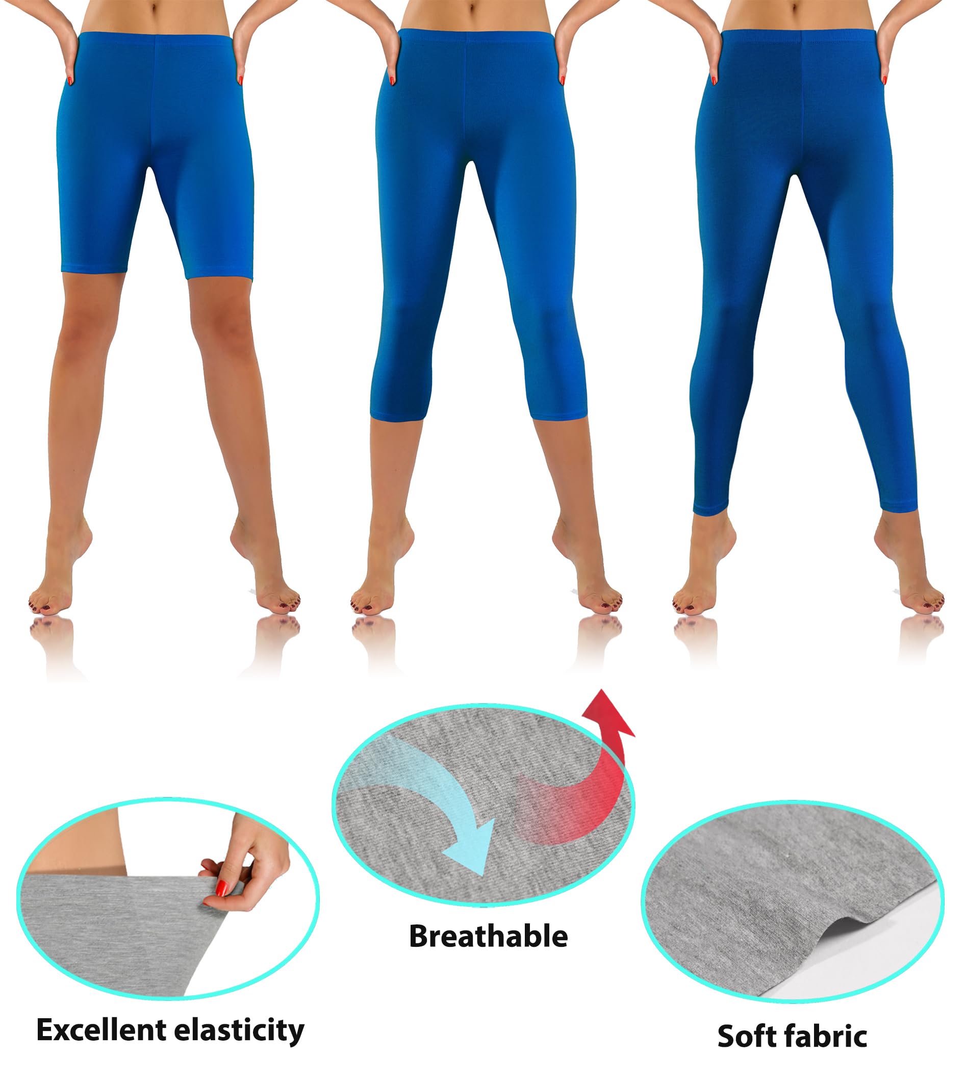 sesto senso 3 Paia Pantaloni Donna Lunga + 3/4 + Pantaloncini 1/2 Cotone Colorato Leggins Sportivi Yoga Fitness