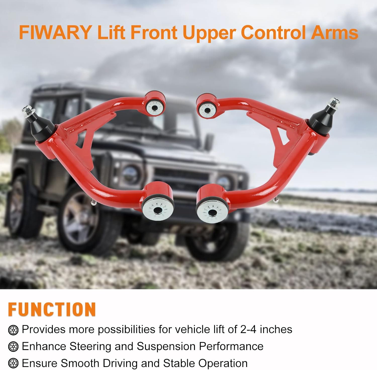Lift Front Upper Control Arms fit for 2000-2010 Silverado 2500HD, 3500HD, 2-4" Suspension Adjustable Control Arms with ball joint fit for 2000-2010 Sierra 2500HD 3500HD Replaces (Pair, Red)