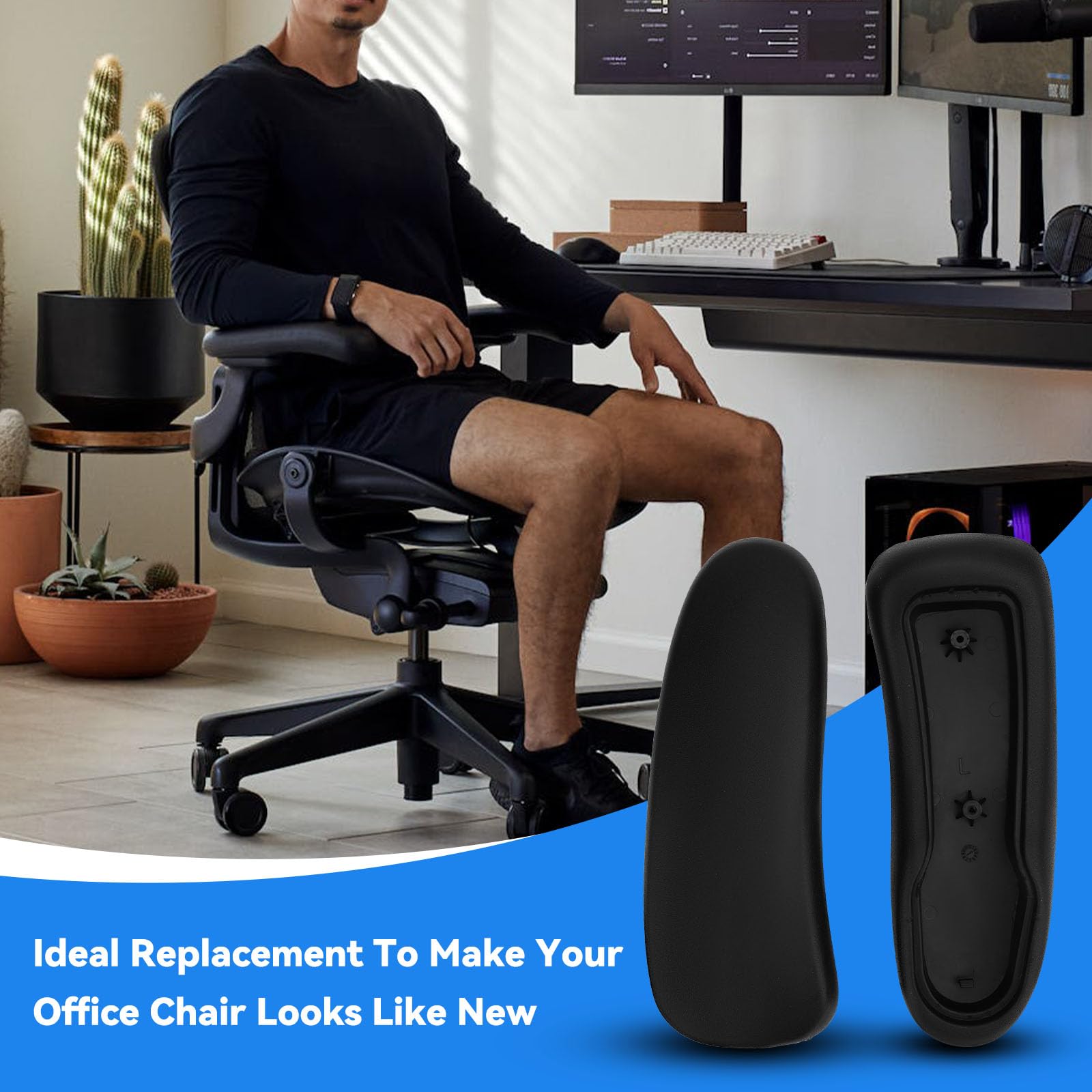 Armlehnen-Ersatzarmpolster für Herman Miller Classic Aeron Stuhl – Bürostuhl-Armlehnenersatz, schwarz, 1 Paar