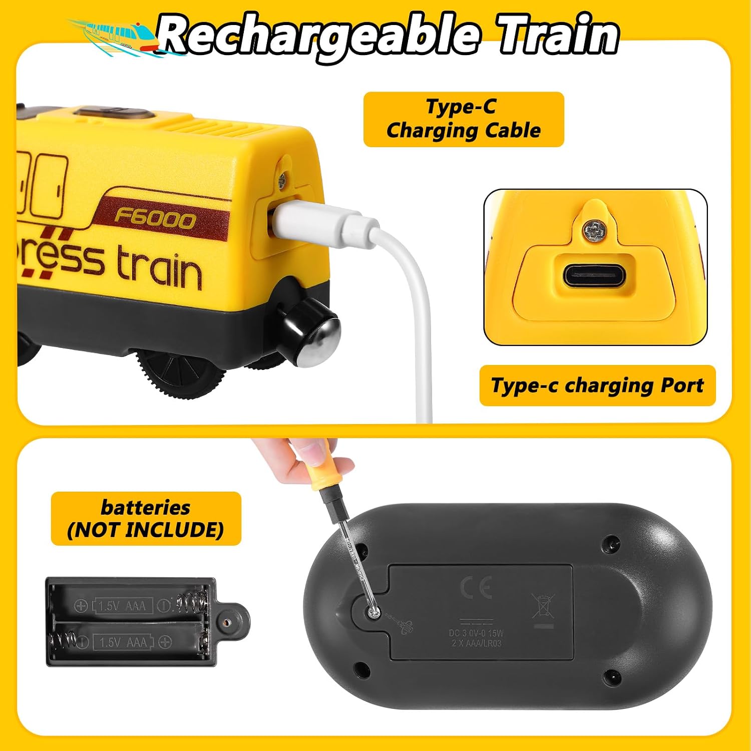 Toy Train Set Remote Control Locomotive Trains, Motorized Train with Voice & Lights Effect, 4 Sound Effects, Magnetic Trains Compatible with Thomas, Brio, Chuggington (Yellow) image 3