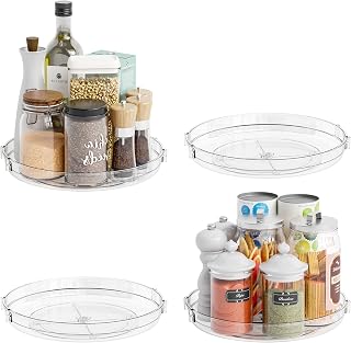SUOXING 9 Inch Acrylic Clear Lazy Susan Turntable for Cabinet,Pantry and Refrigerator,4 Pack Rotating Small Plastic Spinning Organizer,Spice Rack,Turntable Organizer for Condiment,Sauce,Can,Medicine