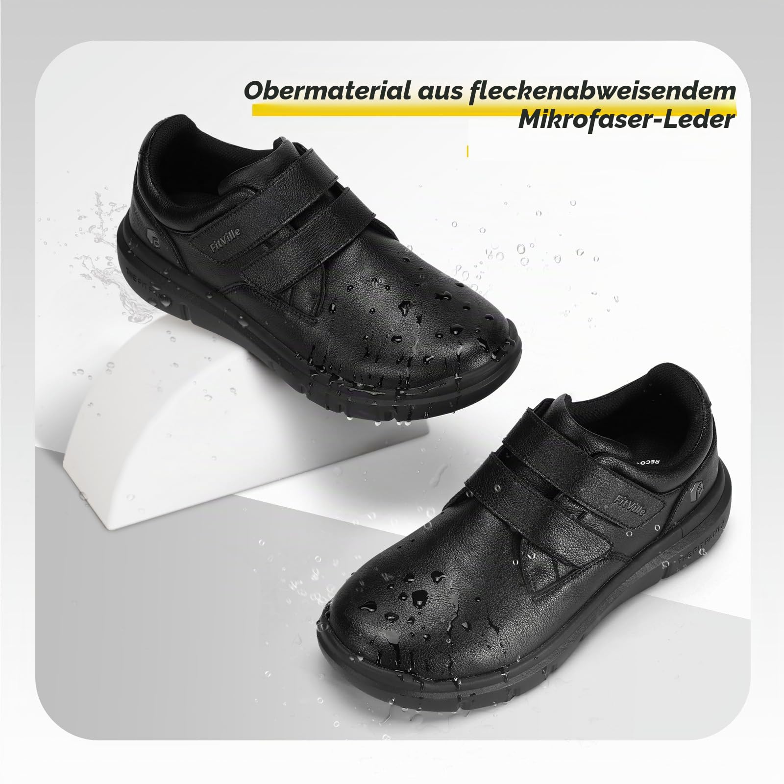 FitVille Leder Schuhe Herren Extra Weit Business Casual Walkingschuhe mit Klettverschluss Sneaker Bequeme Freizeitschuhe Lässige Hausschuhe