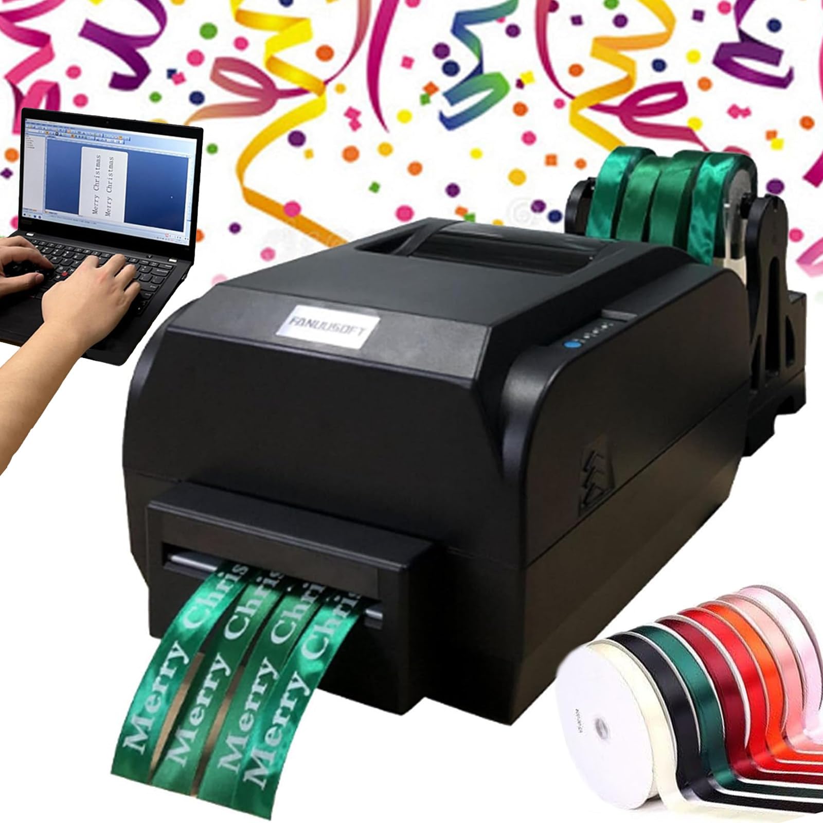 menglanchang Satin Ribbon Printer Machine | 1/2/4 Row Digital Ribbon Printer with Ribbon Holder,Stamping Printing Machine for Gift Wrapping,20/50/108mm Width,Speed 150mm/S,Supports 50+ Languages,20mm