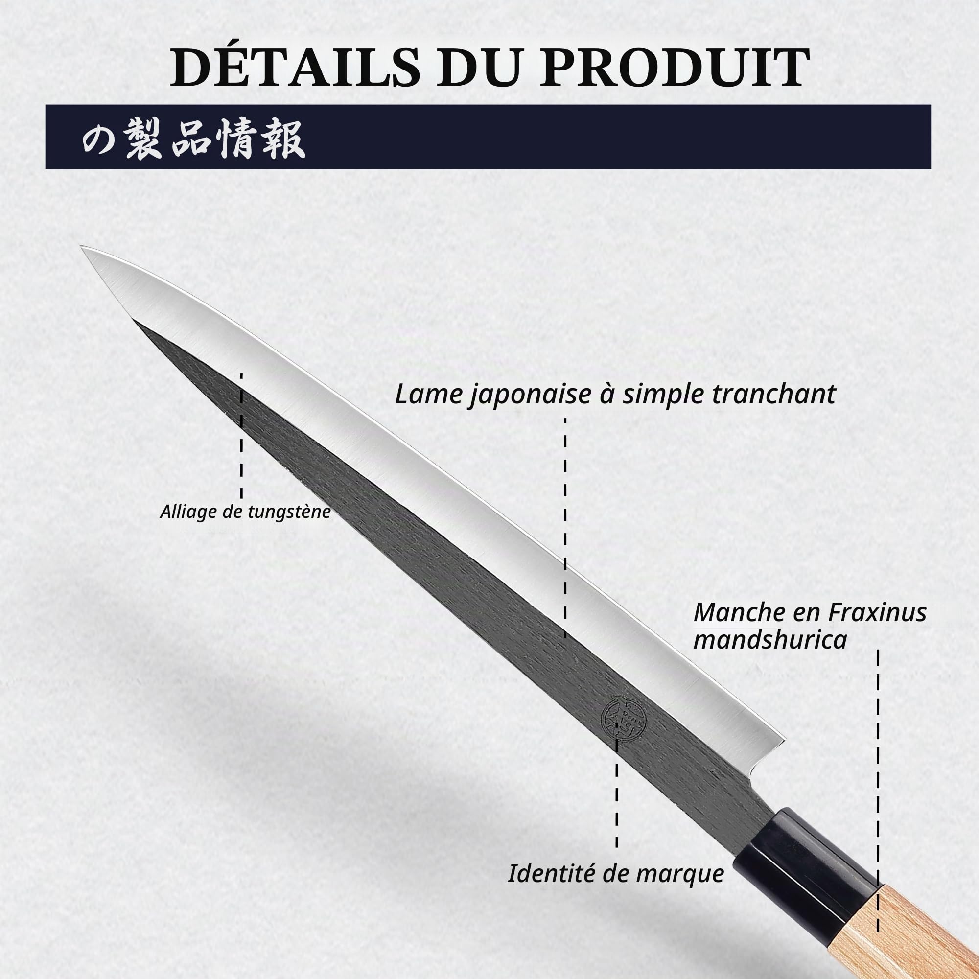 MITSUMOTO SAKARI Couteau Sashimi 28 cm, Couteau Japonais Professionnel