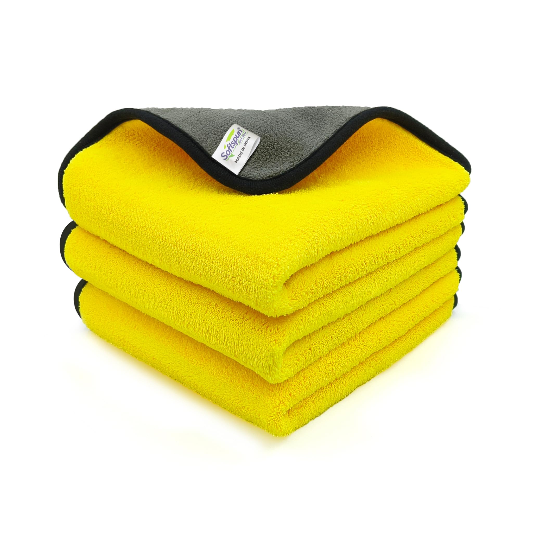 SOFTSPUN Microfiber Double Layered Cloth Light Quality, 30X40cms 600 GSM 3 Piece Towel Set Grey! Extra Thick Microfiber Cleaning Cloths Perfect for Bike Auto Cars Both Interior and Exterior.