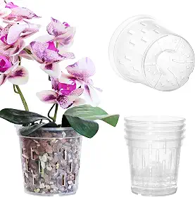 TRUEDAYS Pote de orquídea – Pacote com 4 vasos de orquídeas transparentes de 10 cm com orifícios de drenagem para replantação – Ideal para crescimento saudável da raiz – Vaso de plástico resistente