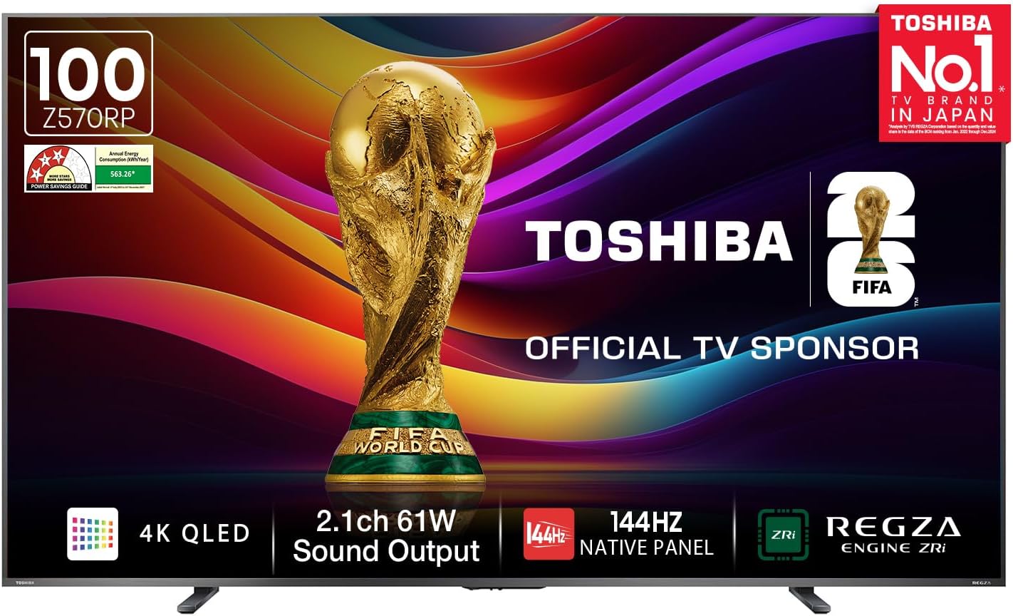 254 cm (100 Inches) 4K Ultra HD Smart QLED TV | Dolby Vision Atmos, HDR10+ | 144 Hz Panel | 2.1 CH 61W Speaker with Sub Woofer | REGZA Engine ZRi | Voice Control | VIDAA OS | 100Z570RP (Black)