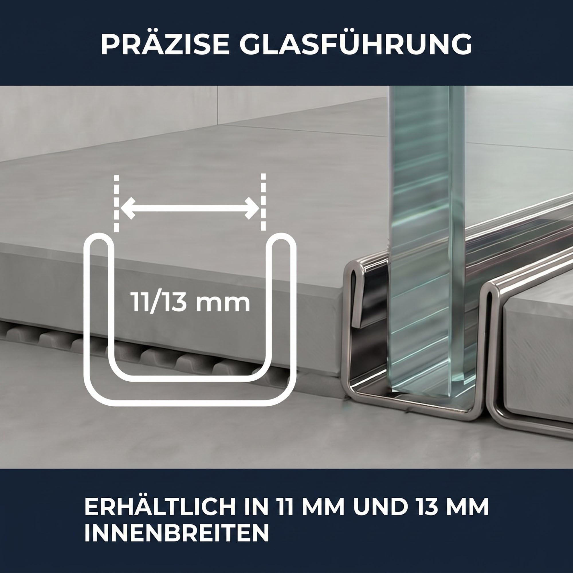 Perfil vidrio 200cm x 11mm x 12,5mm acero inoxidable cepillado | Perfil para baldosas con perfil en U para montaje en el suelo en el baño - perfil de sujeción de cristal