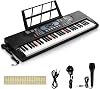 INMOZATA 61 Key Electronic Keyboard Piano, Musical Keyboard for Beginner, Light Up Keyboard Piano with Microphone Piano Note Sticker, Black