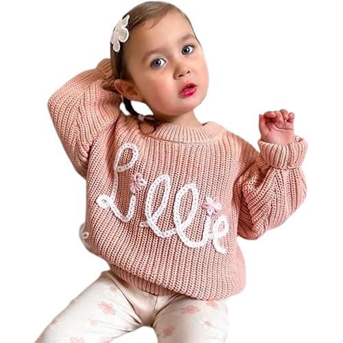 Personalized Baby Name Sweater Custom Hand Embroidered Oversized Jumper Sweaters for Toddlers, Girls, Boys, Kids Pink