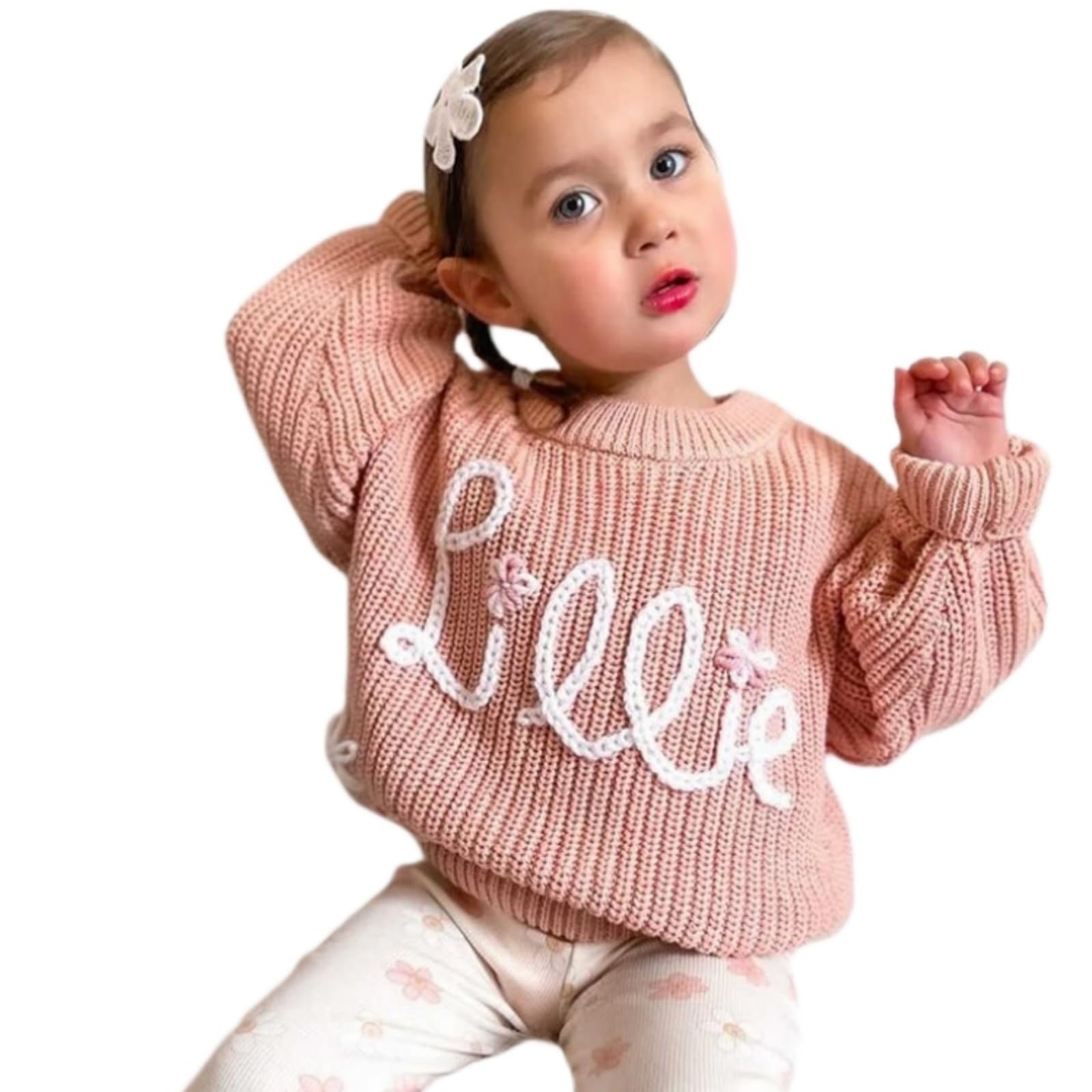 ROSLILYROSLILY Personalized Baby Name Sweater Custom Hand Embroidered Oversized Jumper Sweaters Christmas Gifts for Toddlers, Girls, Boys, Kids