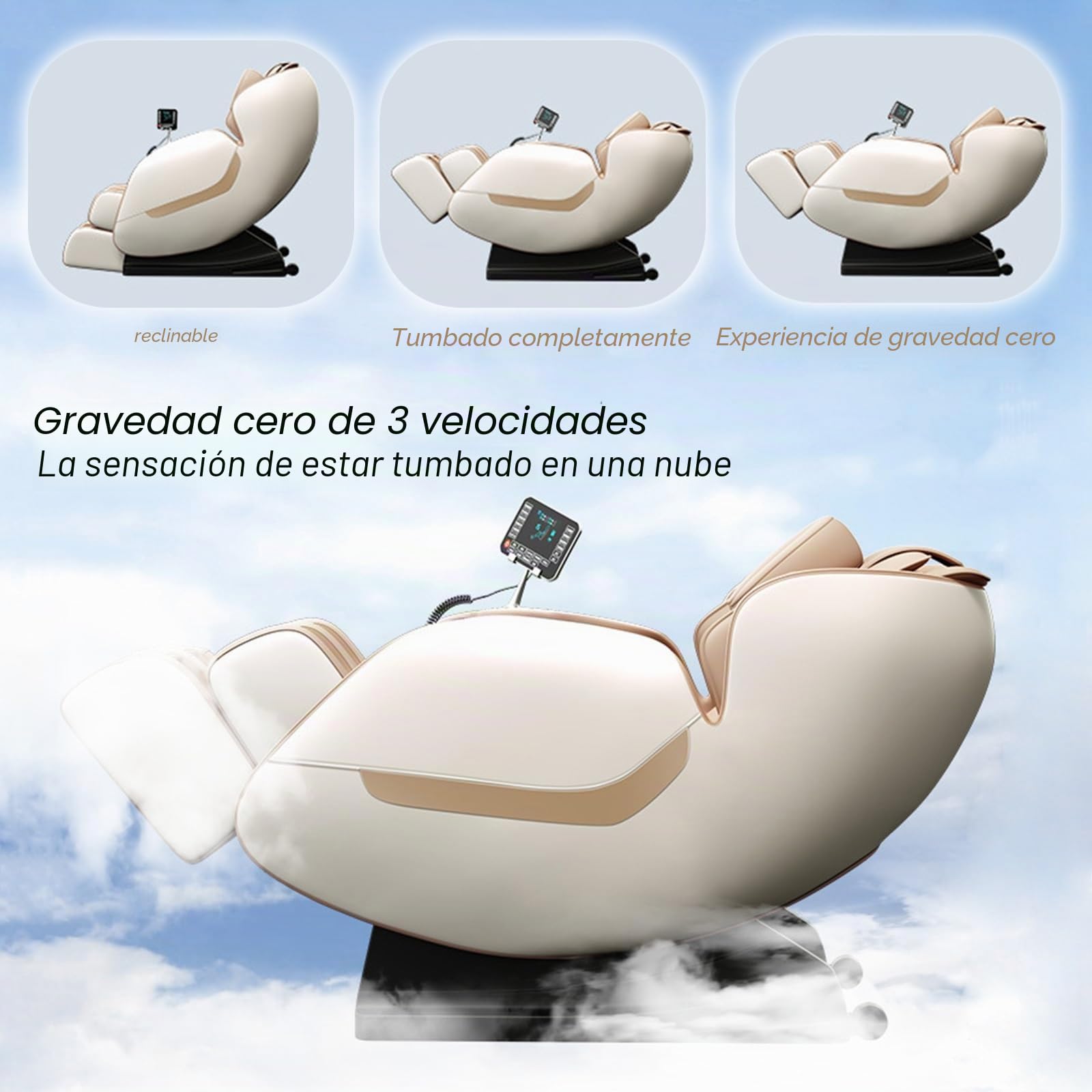 Sillón de Masaje Corporal,Gravedad Cero con Pista SL y Calentamiento Estiramiento Yoga Intensidad Ajustable Apto para Uso Doméstico GH-A19(Bianco)