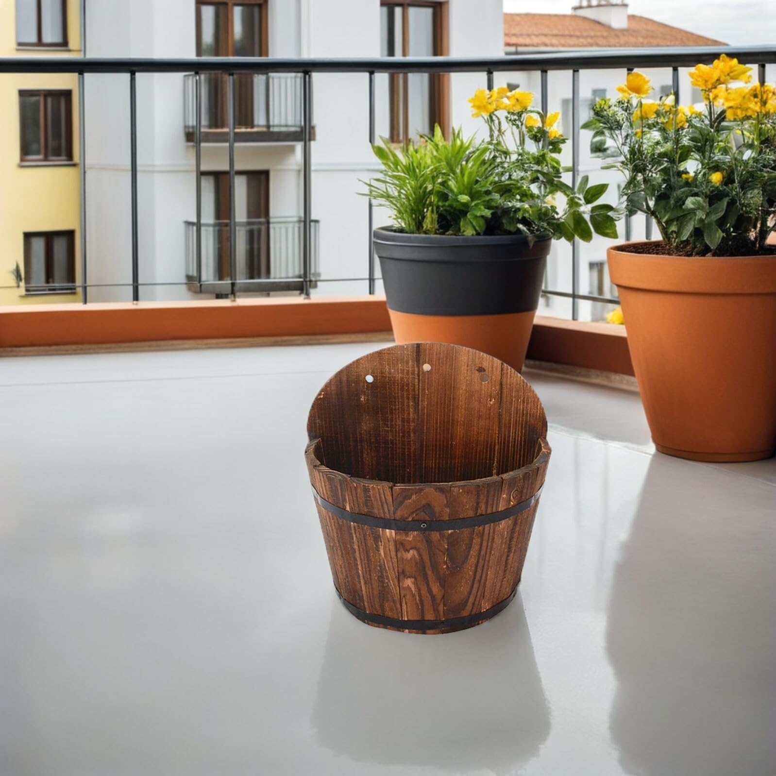 Kleiner Wand-Pflanztopf aus Holz zum Aufhängen von Pflanzen, stabiler Blumentopf für den Außenbereich, Balkon und Garten, ideal für Heim- und Pflanzenliebhaber