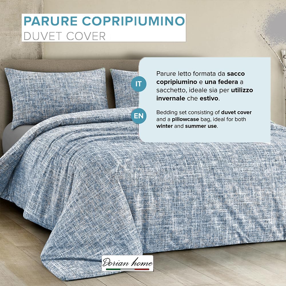 Dorian Home, Parure Copripiumino Singola 155 x 210, Realizzato in 100% Morbido e Puro Cotone, Made in Italy, Fantasia Canva Blu
